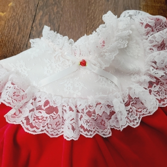 Vintage Evy of California Red Velvet Lace Collar Girls Christmas Formal Dress - Picture 7 of 9